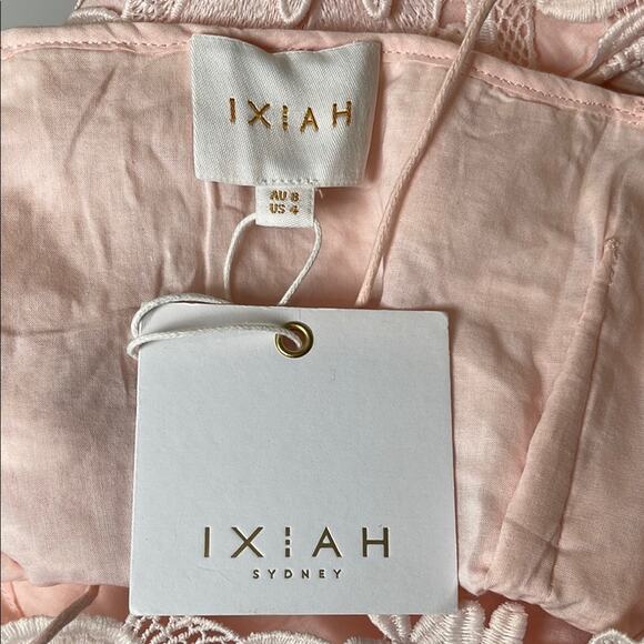 Ixiah Pompom Floral Appliqué Pink Lace Mini Dress Size 4 - Picture 9 of 9